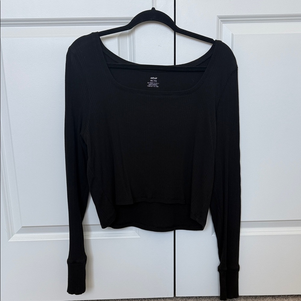 Aerie Black Ribbed Long Sleeve Top